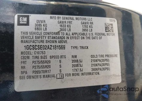 2010 Chevrolet Silverado 1500 Lt from USA, damaged, VIN 1GCSCSE02AZ181569